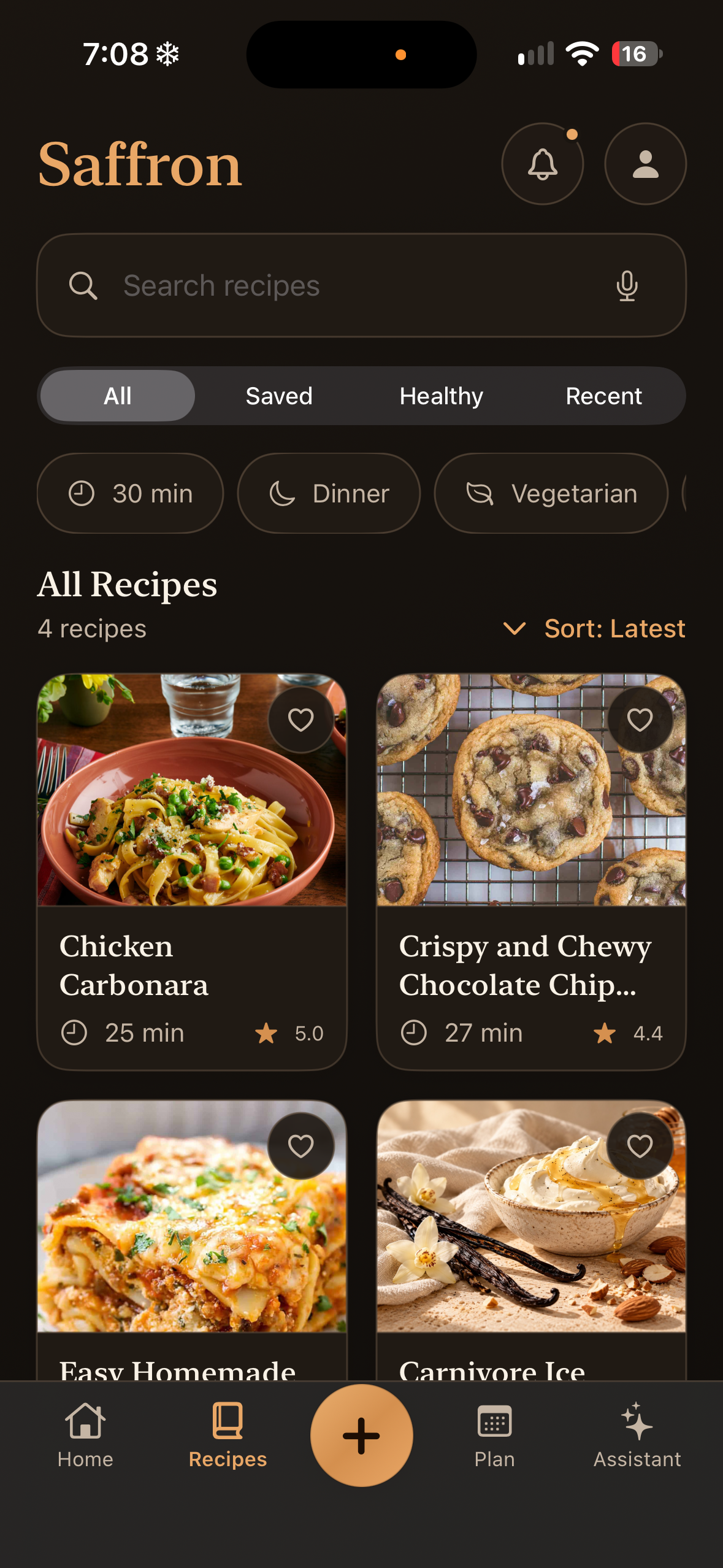 Recipe collection with a few recipes and a collection visible